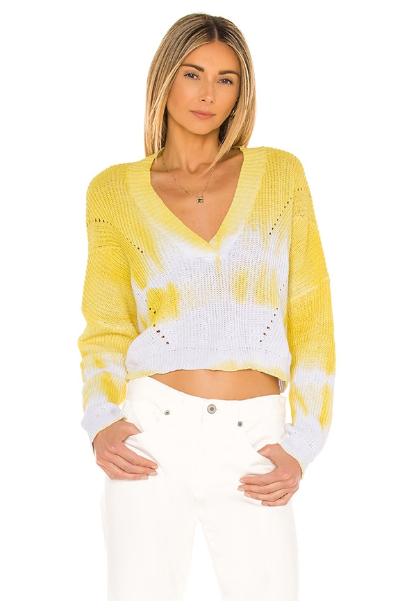 Image 1 of Willa V Neck Sweater in Yellow Tie Dye