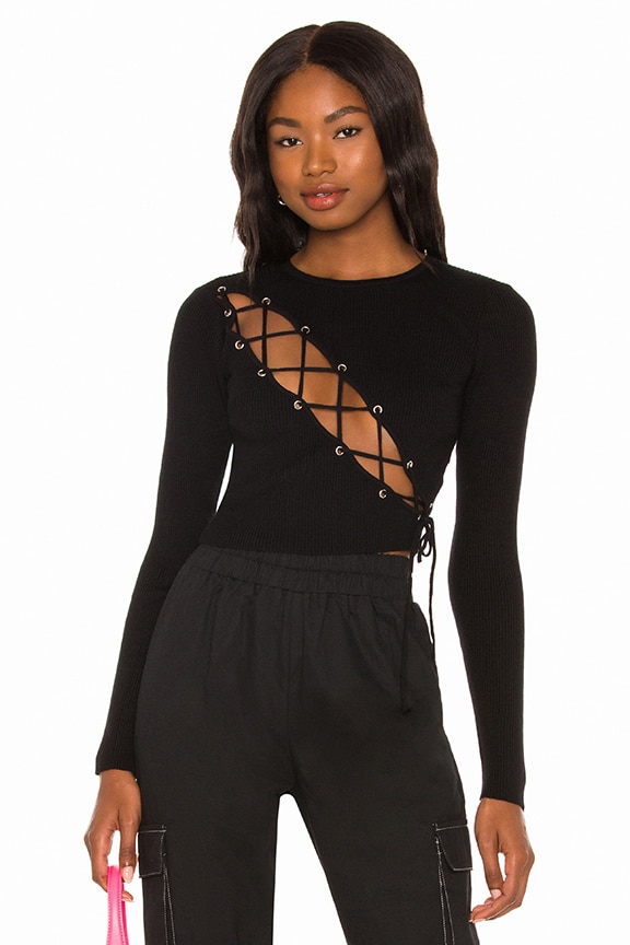 Image 1 of Tina Lace Up Sweater in Black