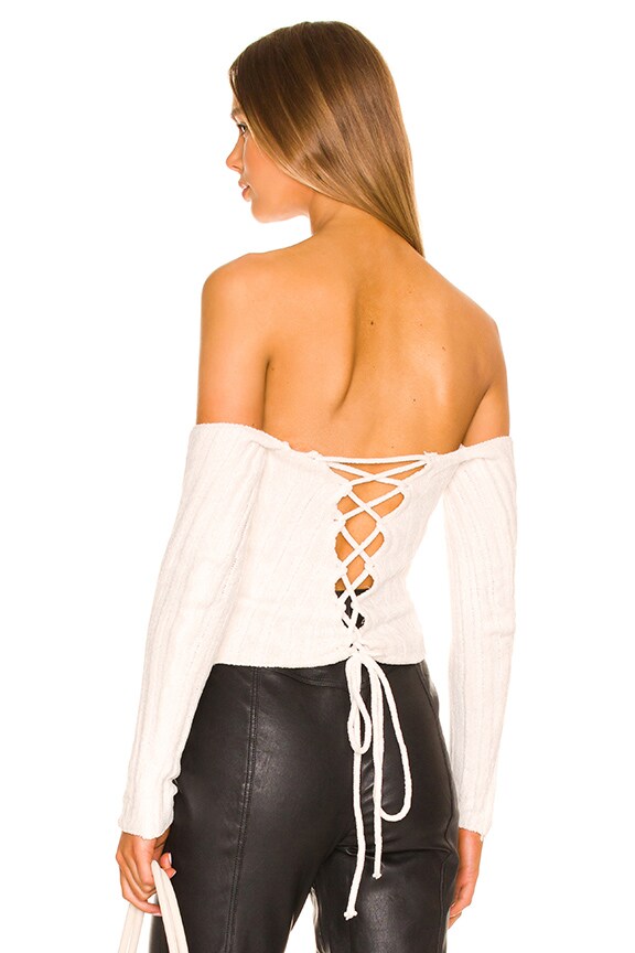 Image 1 of Sherrie Lace Up Back Sweater in Ivory