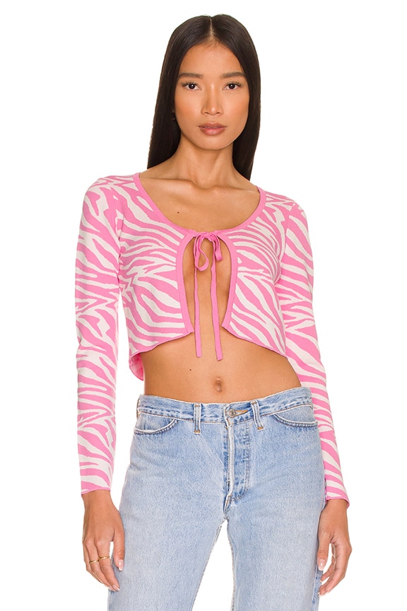 Image 1 of Maime Tie Front Cardigan in Pink Zebra