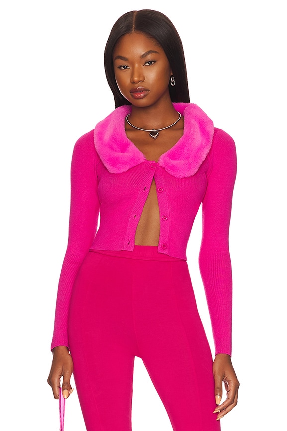 Image 1 of Milana Faux Fur Cardigan in Hot Pink