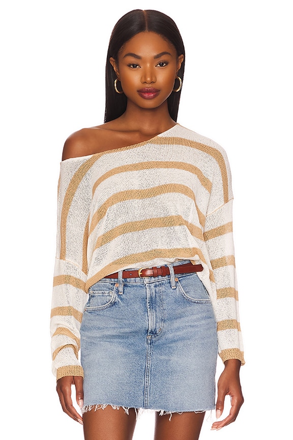 Image 1 of Adriana Knit Sweater in Taupe & White