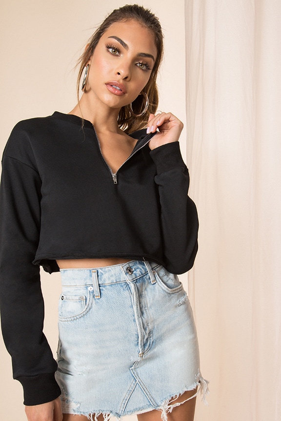 Image 1 of Trixie Cropped Sweatshirt in Black