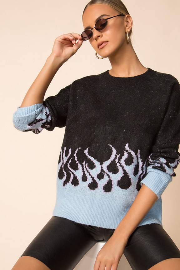 Image 1 of Rita Oversized Sweater in Black & Blue
