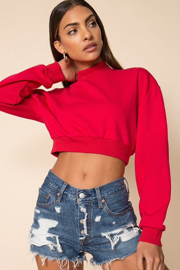 Image 1 of Meghan Crop Sweatshirt in Red