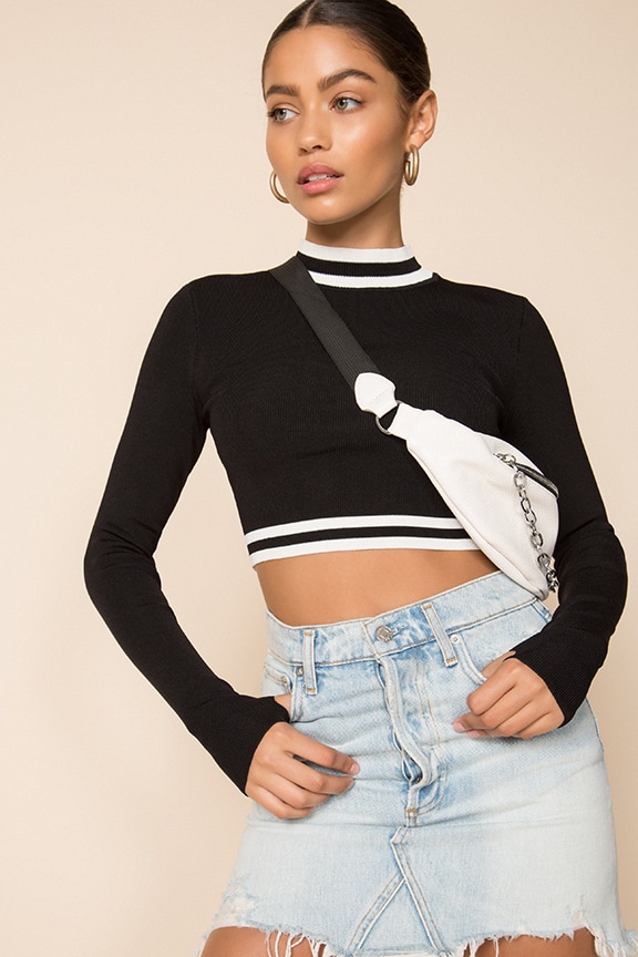 Image 1 of Janelle Striped Crop Top in Black & White