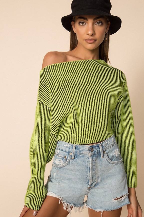 Image 1 of Mae Cropped Sweater in Neon Yellow