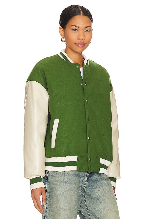 Shop Superdown Kai Varsity Jacket In Green