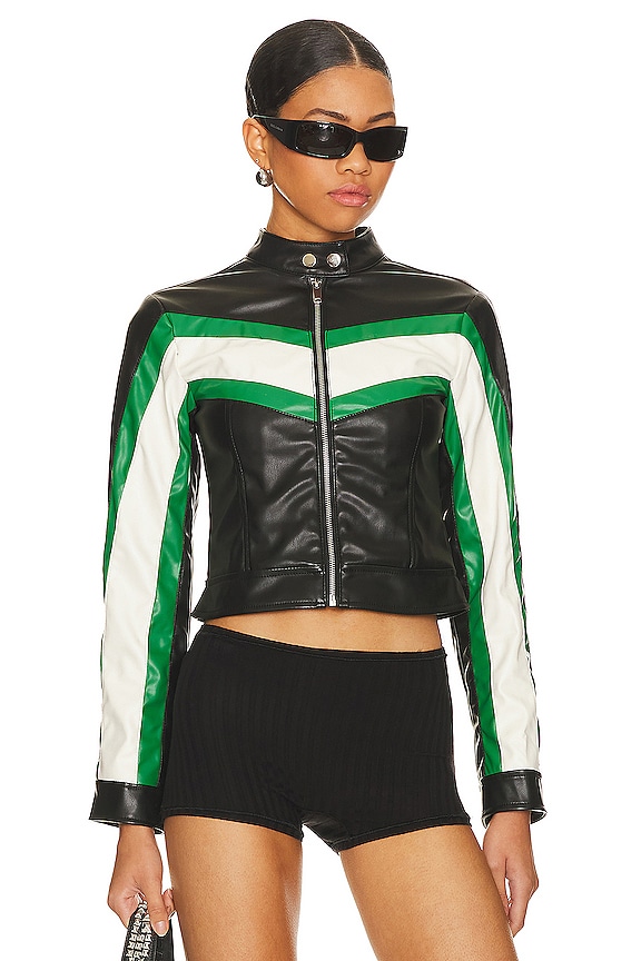 Image 1 of Jackie Faux Leather Moto Jacket in Black