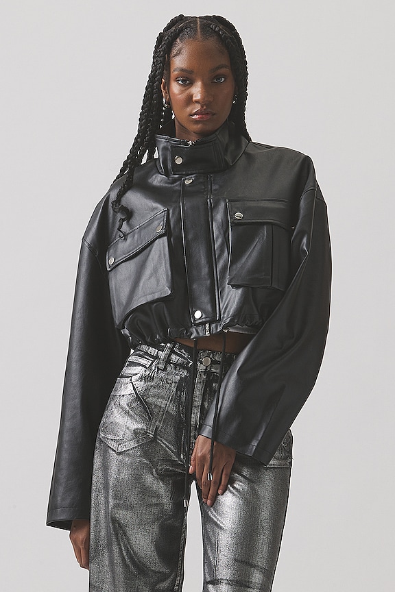 superdown Brielle Faux Leather Bodysuit in Black