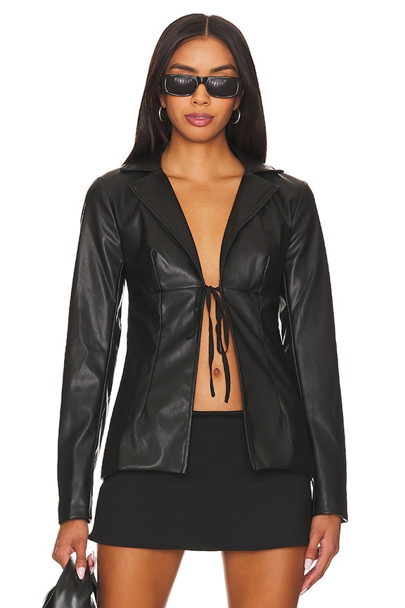 Image 1 of Karlie Faux Leather Blazer in Black