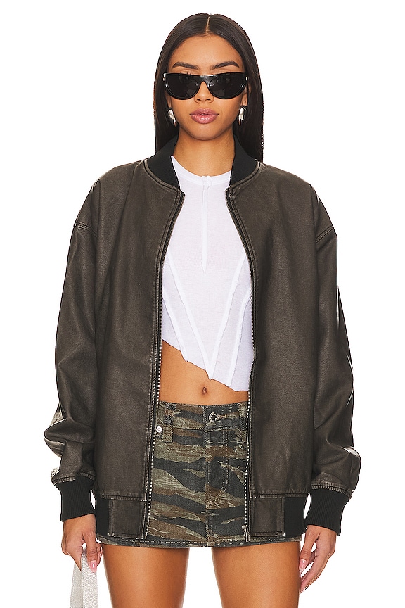 Image 1 of Ariel Faux Leather Bomber in Black