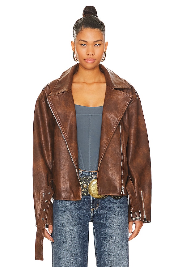 Image 1 of Lana Faux Leather Jacket in Brown