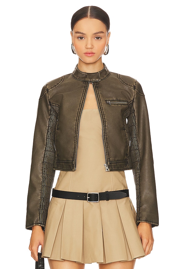 Image 1 of Bay Faux Leather Jacket in Brown