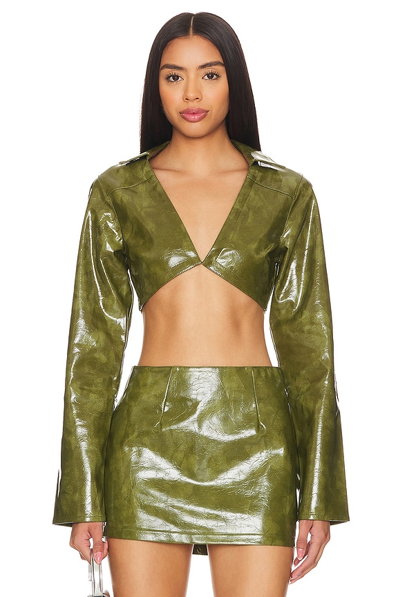 Image 1 of Ethel Faux Leather Jacket in Olive