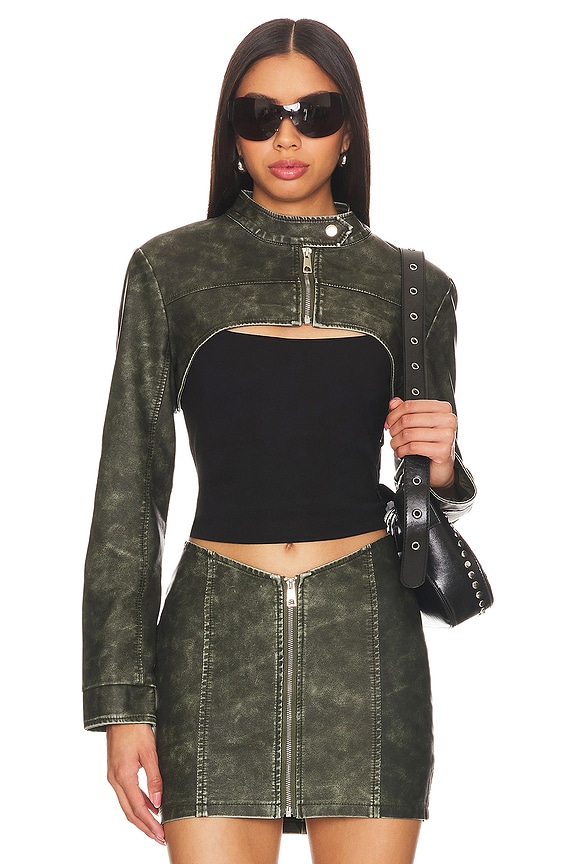 Image 1 of Lupita Faux Leather Jacket in Dark Green