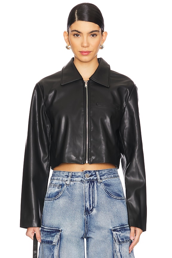 Image 1 of x Emily Gemma Gabriella Faux Leather Jacket in Black