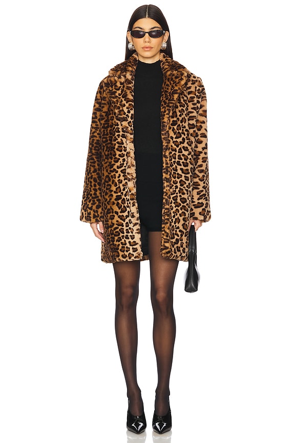 Image 1 of Raina Faux Fur Coat in Brown Leopard