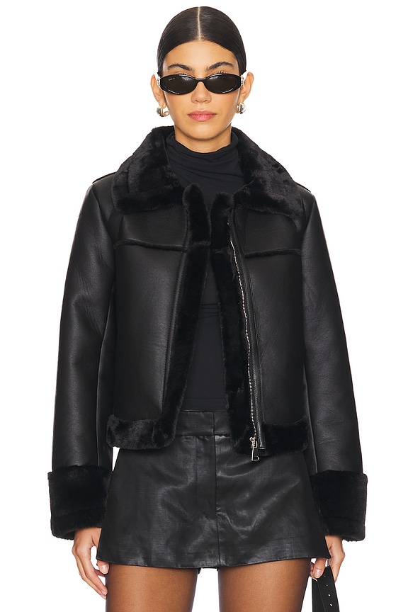 Image 1 of Sasha Faux Leather Jacket in Black