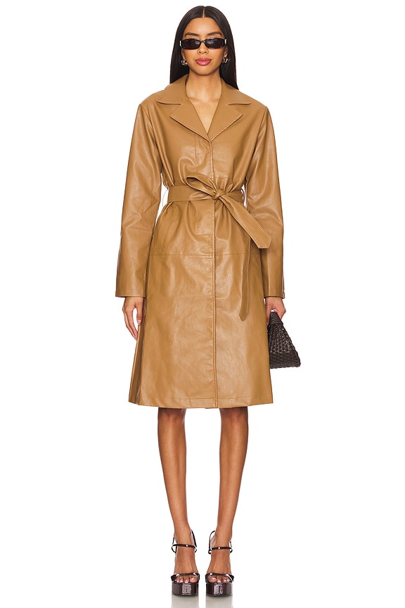 Image 1 of Viktoria Faux Leather Coat in Camel