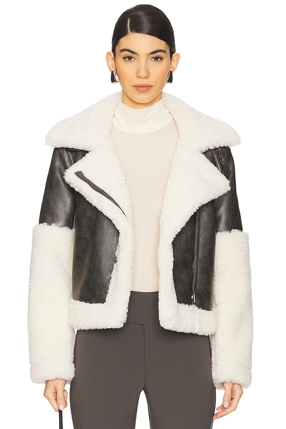 Image 1 of Ximena Faux Fur Jacket in Grey & Cream