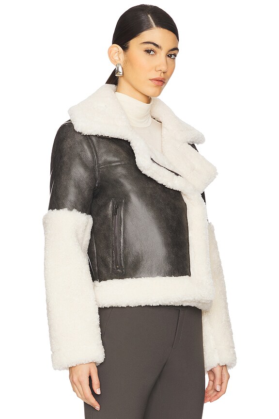 Superdown Ximena Faux Fur Jacket In Grey & Cream