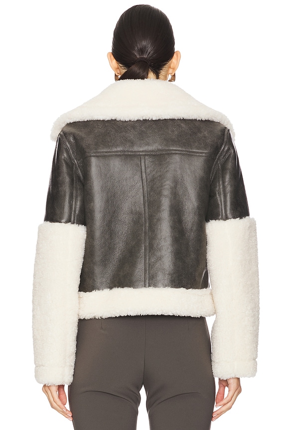 Superdown Ximena Faux Fur Jacket In Grey & Cream