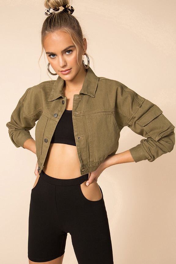 Image 1 of Vanessa Cropped Denim Jacket in Green