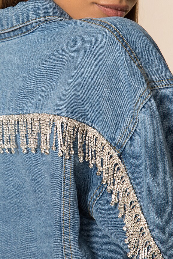 Shop Superdown Raya Rhinestone Fringe Jacket. - Size S (also In Light Blue Wash