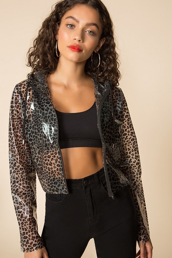 Image 1 of Jacquie Cropped Raincoat in Leopard
