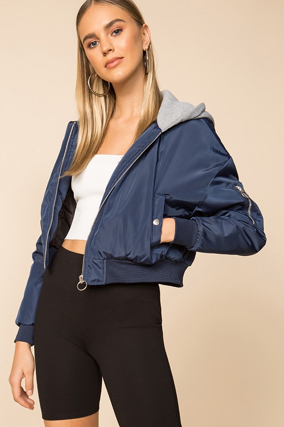 Image 1 of Raquel Cropped Hooded Jacket in Navy