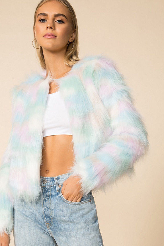 Image 1 of Shiloh Faux Fur Jacket in Pastel Multi