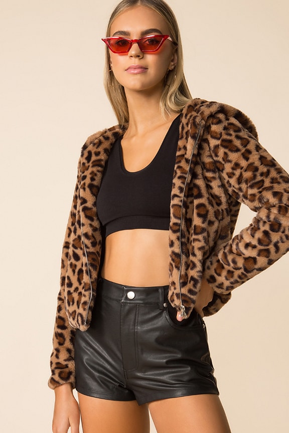 Image 1 of Natalia Faux Fur Hoodie in Leopard