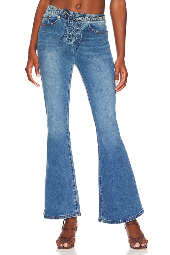 Image 1 of Britney Lace Up Pant in Blue Wash