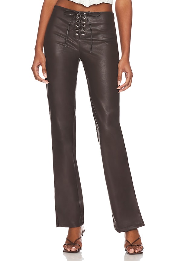 Image 1 of Larissa Lace Up Pants in Chocolate Brown