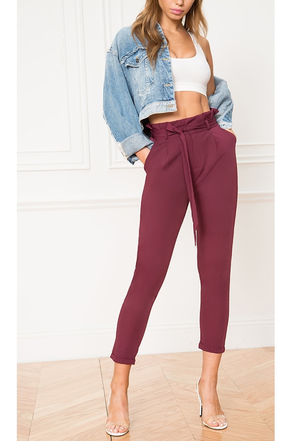 Image 1 of Lisa Belted Trouser Pants in Plum