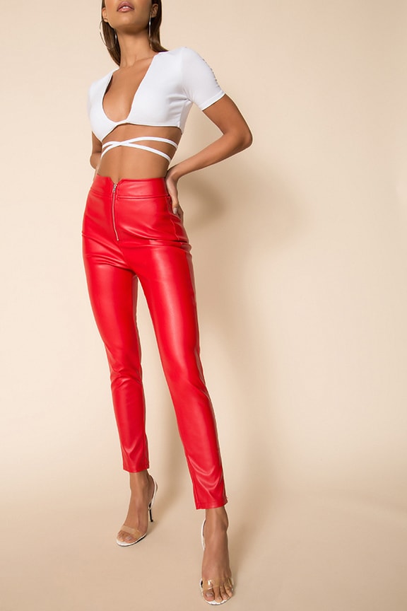 Image 1 of Shonda Faux Leather Pants in Red