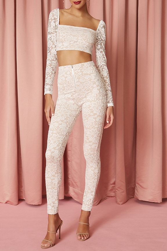 Image 1 of Justene Sheer Lace Pant in White