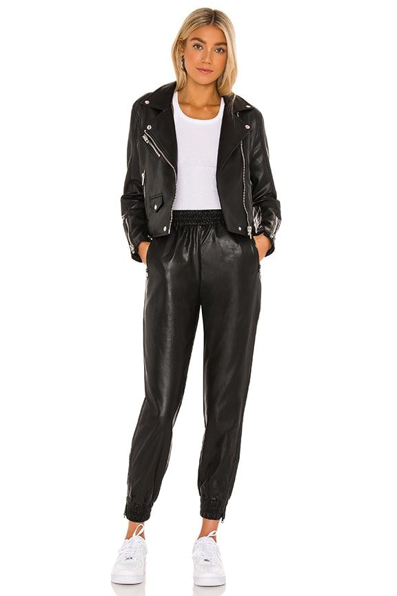 superdown Rinah Faux Leather Jogger Pant in Black