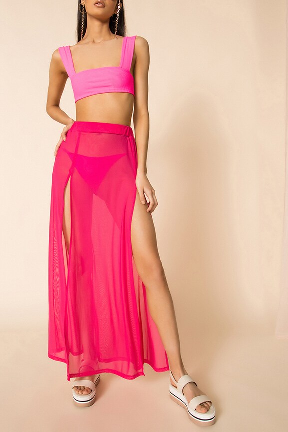 Image 1 of Leilani Mesh Maxi Skirt in Hot Pink