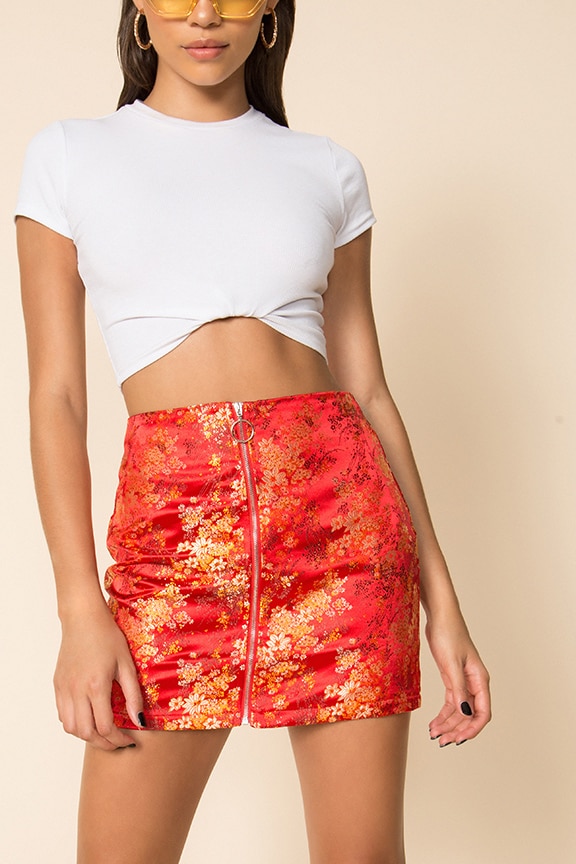 Image 1 of Macey Zip Mini Skirt in Red