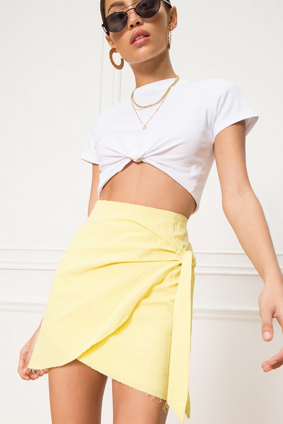 Image 1 of Aaliyah Wrap Mini Skirt in Yellow