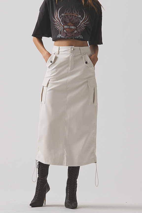 Image 1 of Jordyn Faux Leather Midi Skirt in Cream