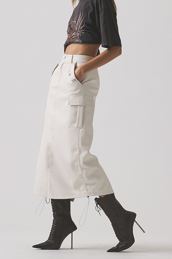 Shop Superdown Jordyn Faux Leather Midi Skirt In Cream
