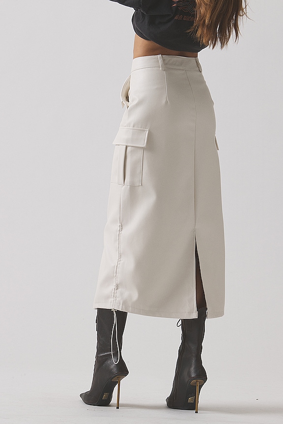 Shop Superdown Jordyn Faux Leather Midi Skirt In Cream