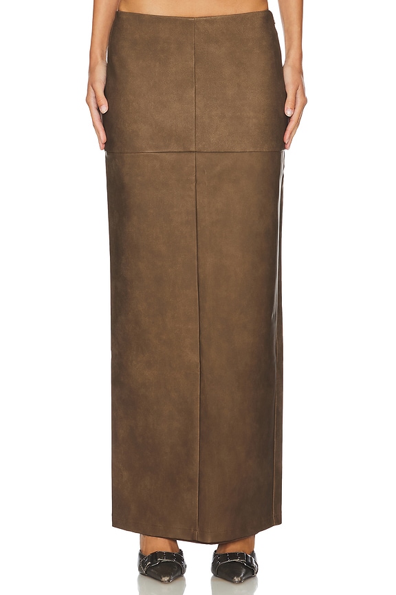 Image 1 of Mazu Faux Leather Maxi Skirt in Distressed Brown