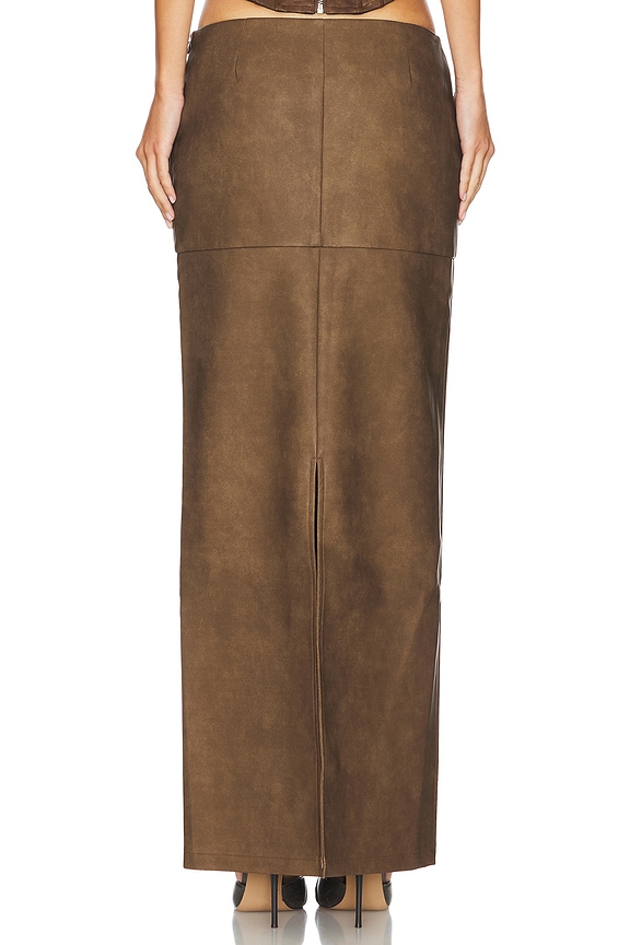 Superdown Mazu Faux Leather Maxi Skirt In Distressed Brown