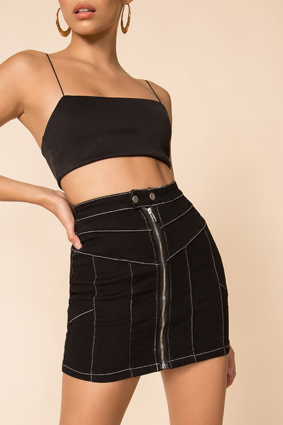 Image 1 of Rhonda Contrast Stitch Skirt in Black