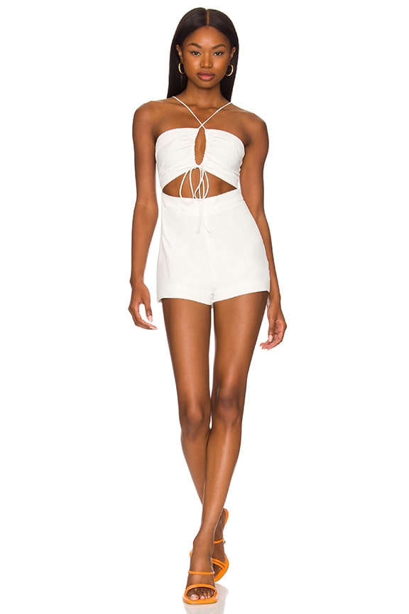 Image 1 of Alessia Ruched Tie Romper in White