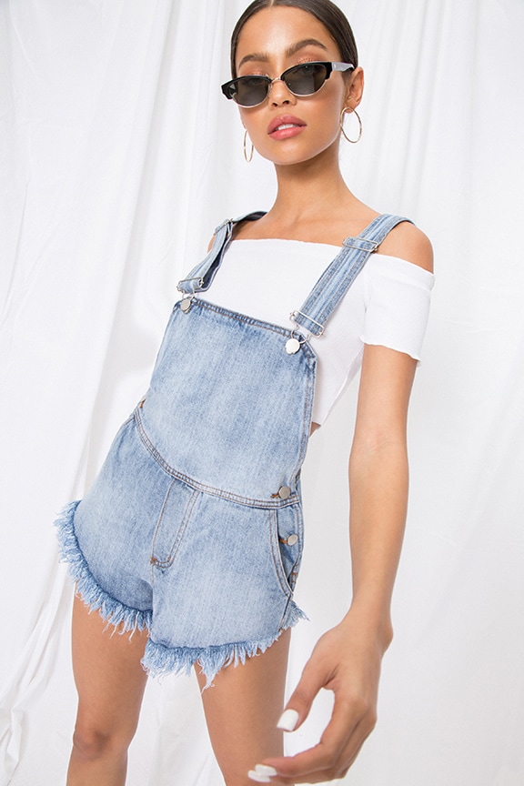 Image 1 of Diem Overall Shorts in Light Blue Wash